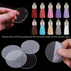 Acrylic Round Tag Tassel Keychain Metal Pendant Key Ring