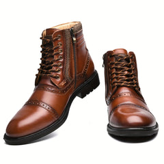 Men's Cap Toe Brogue Oxford Boots Comfortable Formal Shoes
