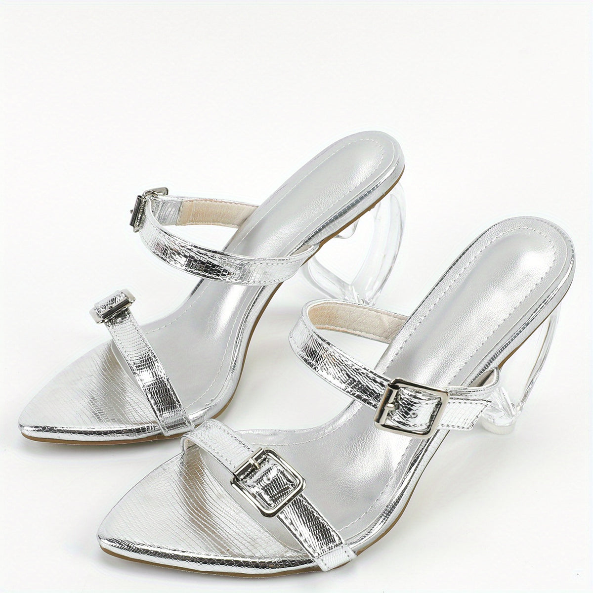 Women's Heart Heel Sandals Pointed Double Buckle Slip On Fashion Party Sandals