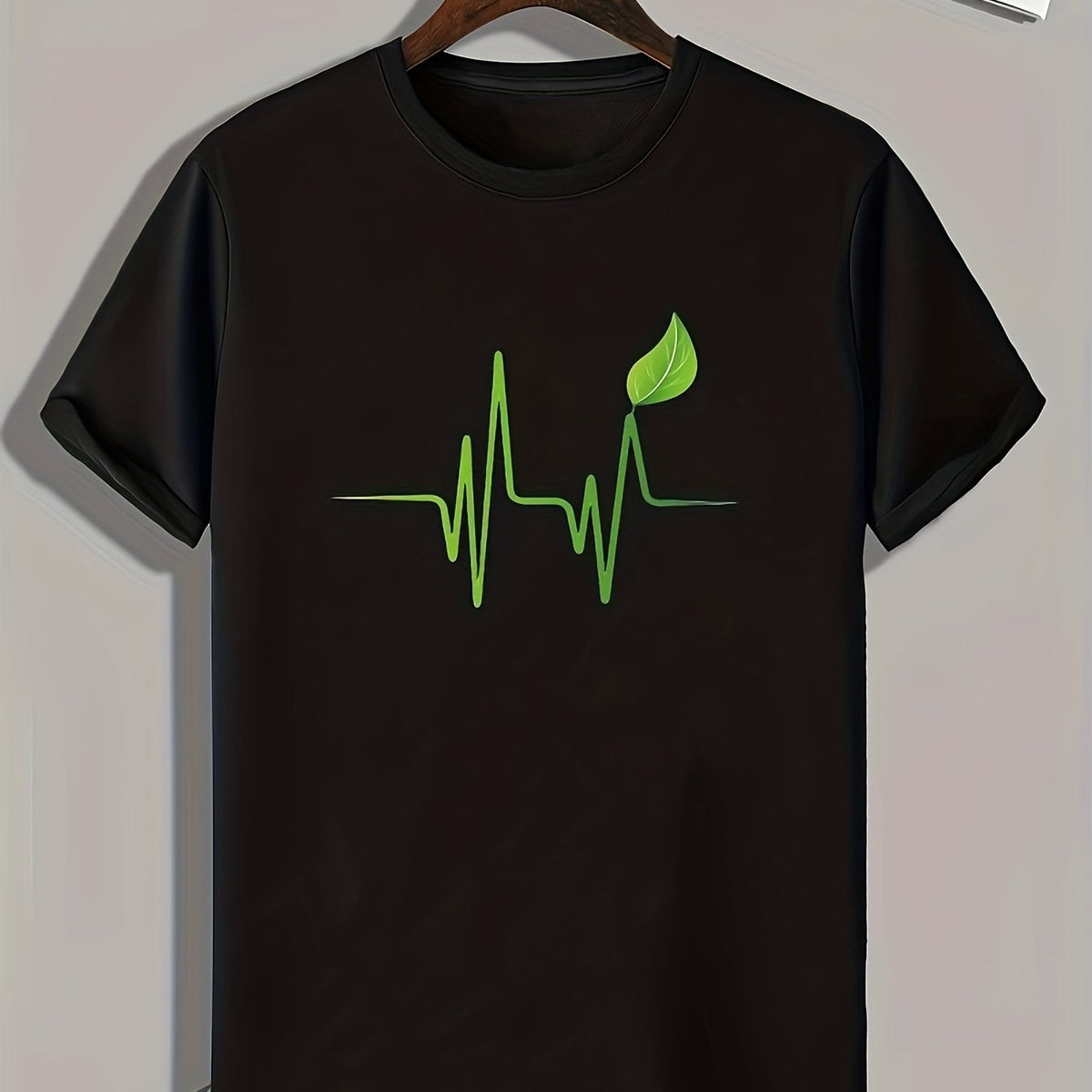 Curve And Leaf Print Men's Graphic T-shirt for Summer