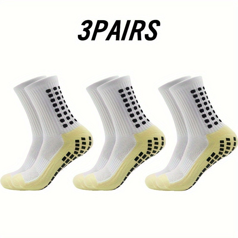 3 Pairs Non-Slip Striped Football Crew Socks