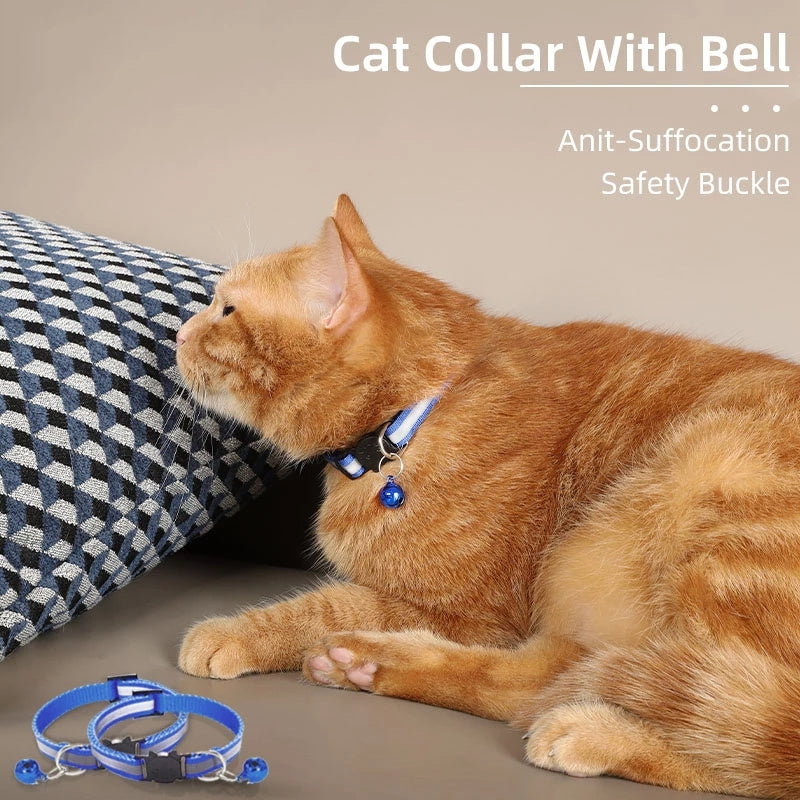 Reflective Pet Collar for Cats and Small Dogs, Safety Buckle, Bell