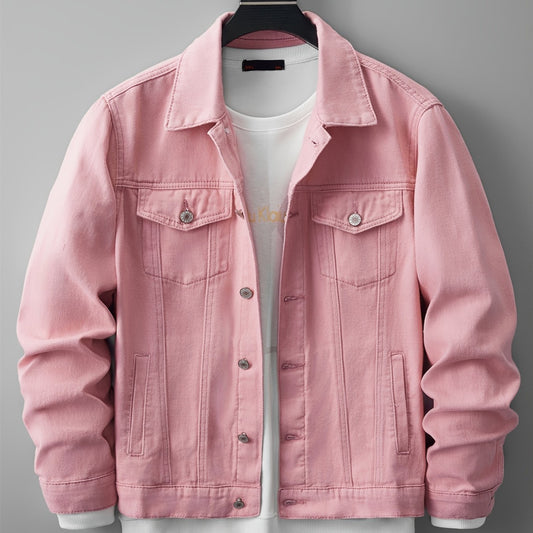 Men's Pink Cotton Casual Button Down Jacket
