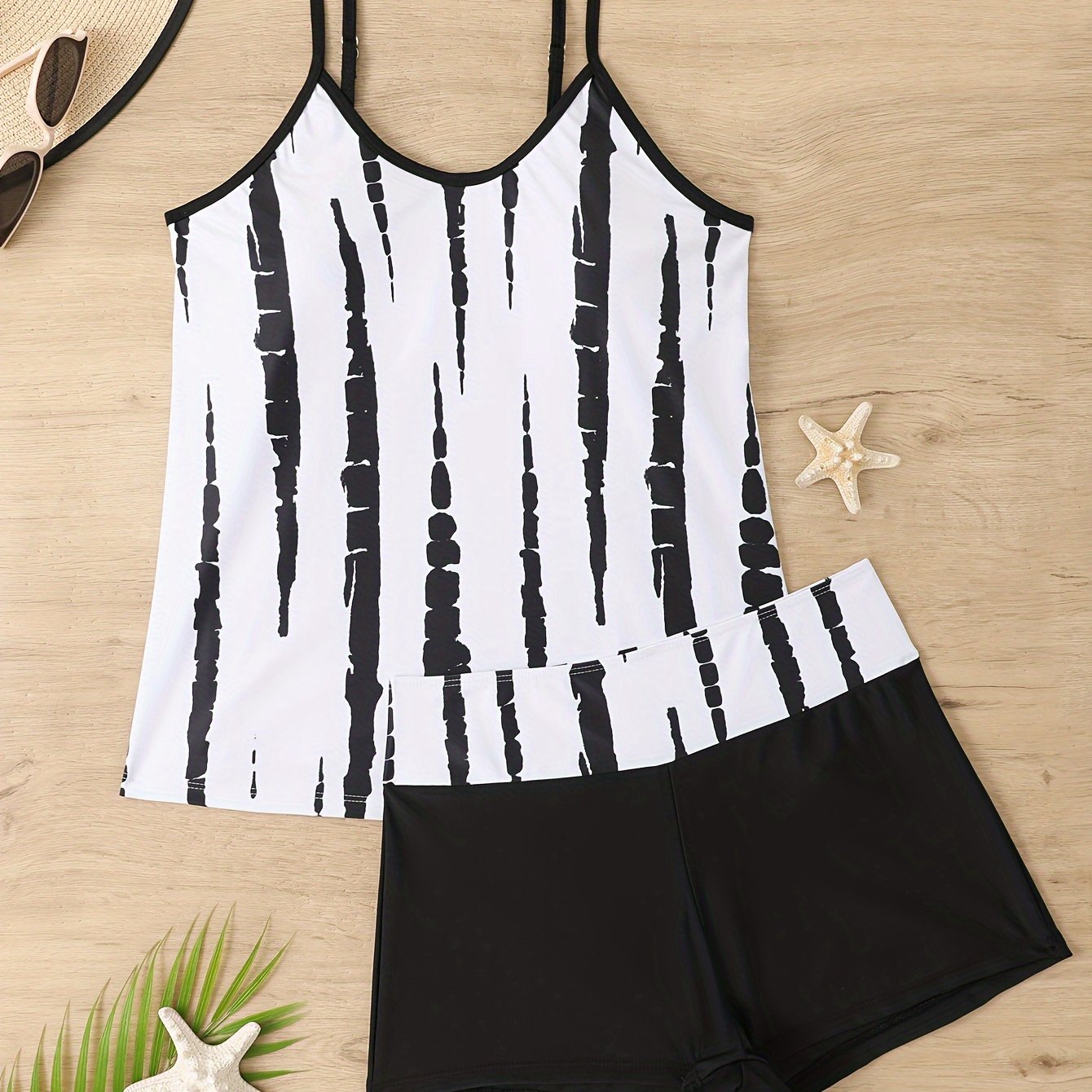  Tie Dye Tankini Set V Neck Cami Top & Shorts Swimsuit