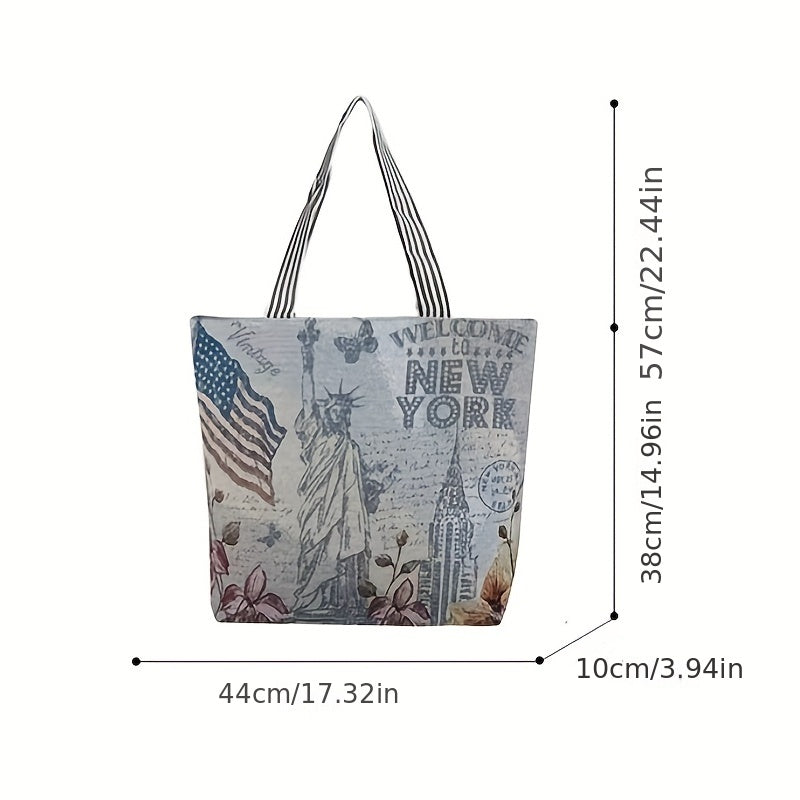 Canvas Shopping Tote Bag with Large Capacity Zipper Handbag
