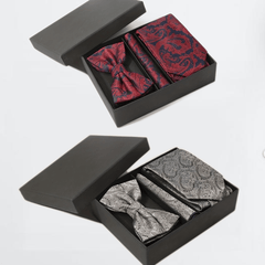 Men's Tie Set Paisley Necktie Pocket Square Bow Tie Set
