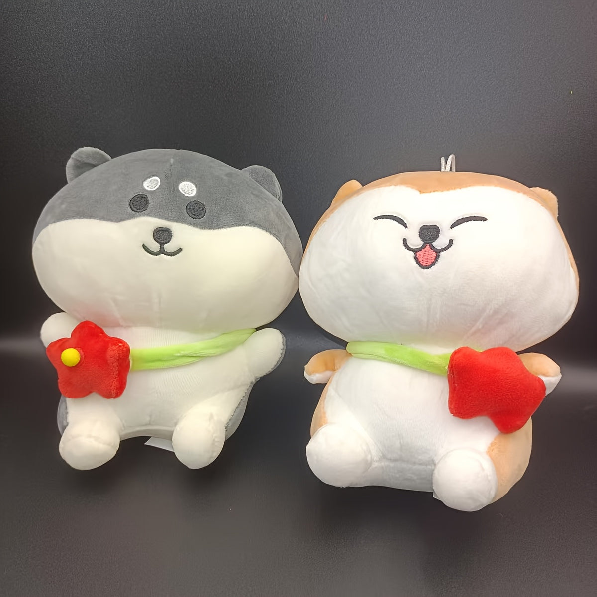 2pcs Husky Shiba Inu Plush Toy Chubby Puppy Doll with Yellow Bone Soft Fabric