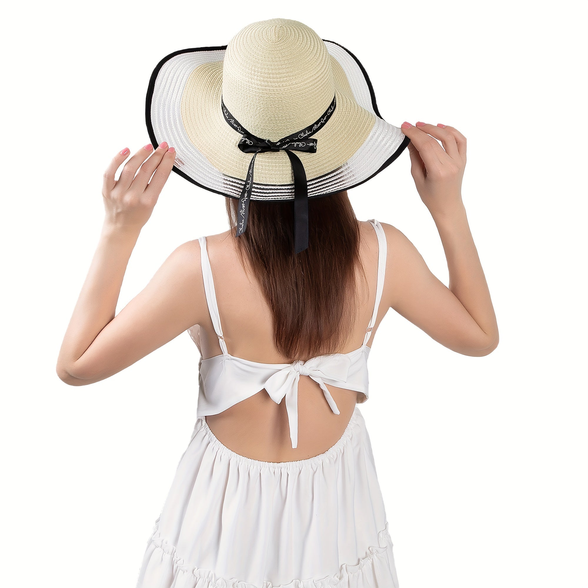 Foldable Sun Protection Hat with Mesh Edge Ribbon