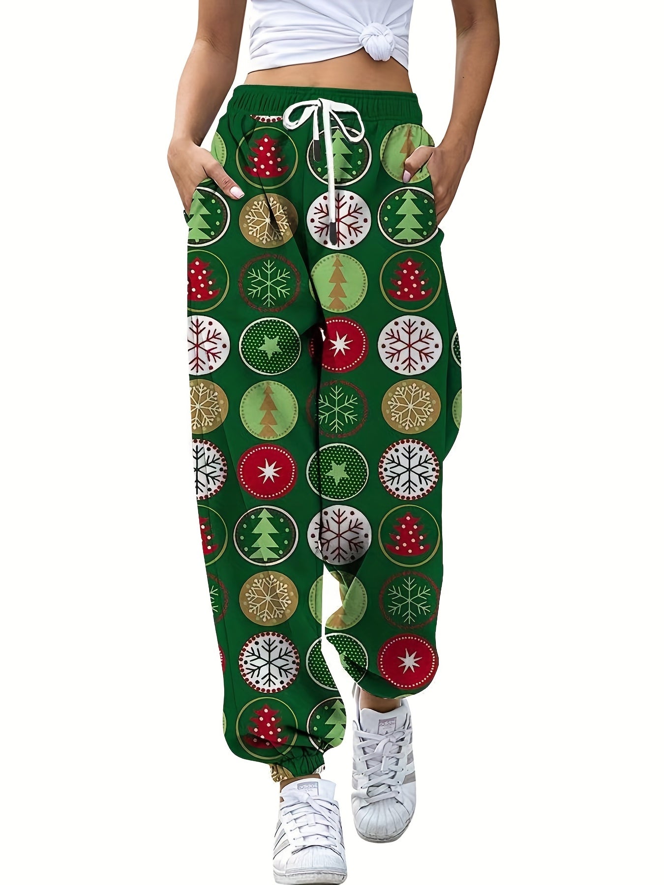 Women's Plus Christmas Tree & Snowflake Print Jogger Trousers