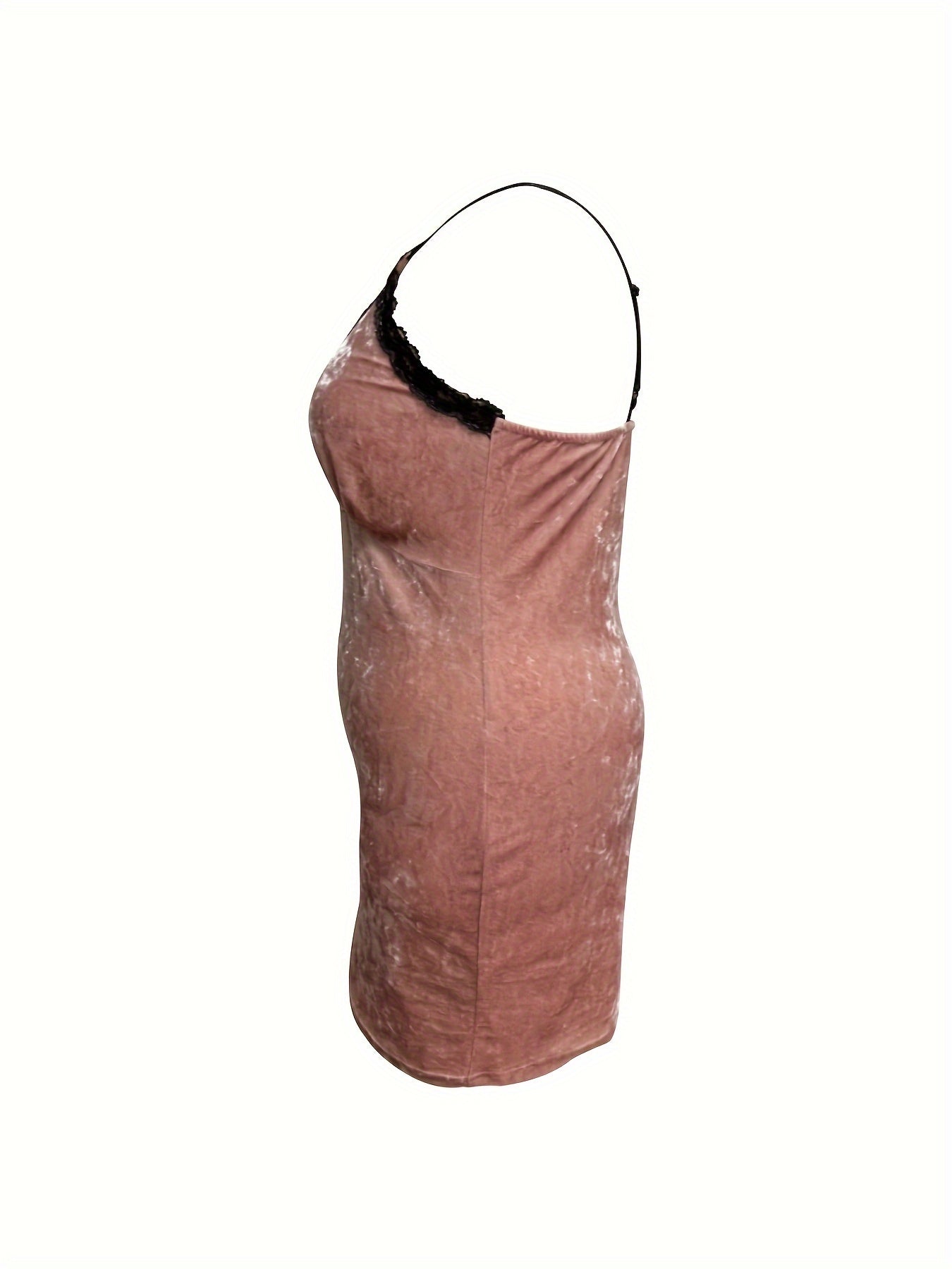  Sexy Nightdress Lace Trim V Neck Bodycon Velvet Cami Sleep Dress