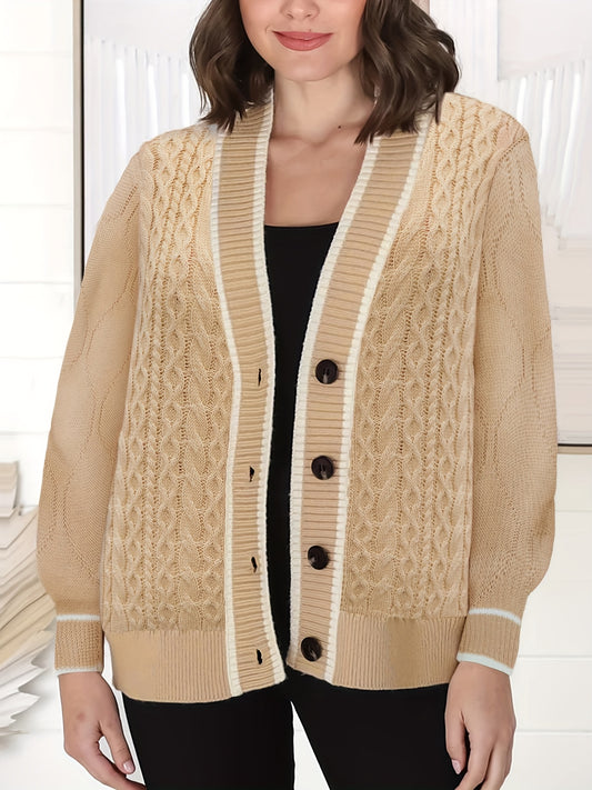 Women's Plus Knitted Button Up Long Sleeve Cardigan