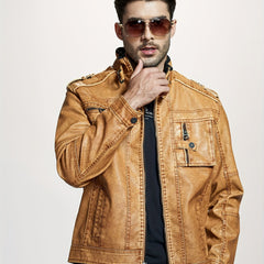 Men's Casual Vintage Style PU Leather Jacket