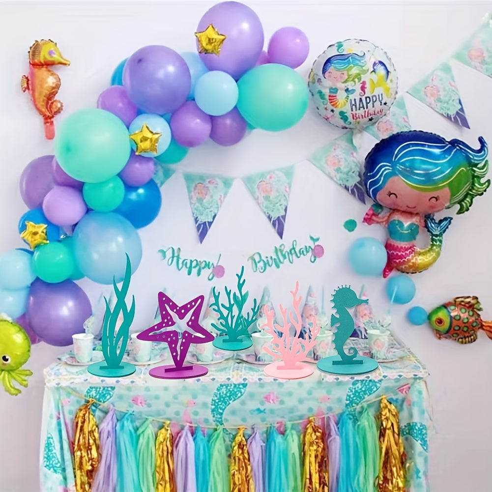 2pcs Mermaid Birthday Decorations Felt Table Centerpiece Under The Sea Party