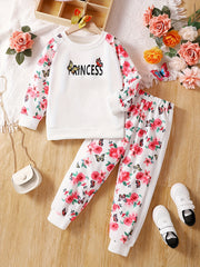 Toddler Girl's Princess Sweatshirt & Sweatpants Set for Spring Fall