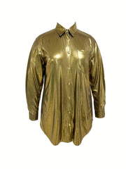  Glitter Button Up Long Sleeve Shirt Top