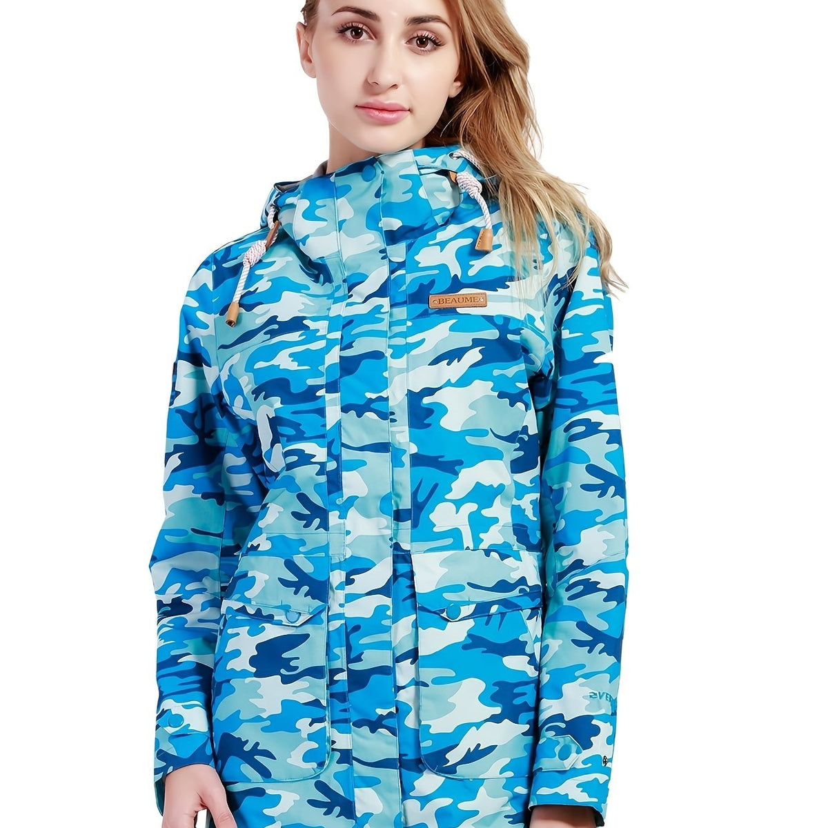 Women's Camo Print Ski Hooded Jacket Waterproof Snow Coat