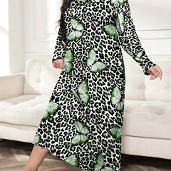  Leopard & Butterfly Print Long Sleeve Nightdress