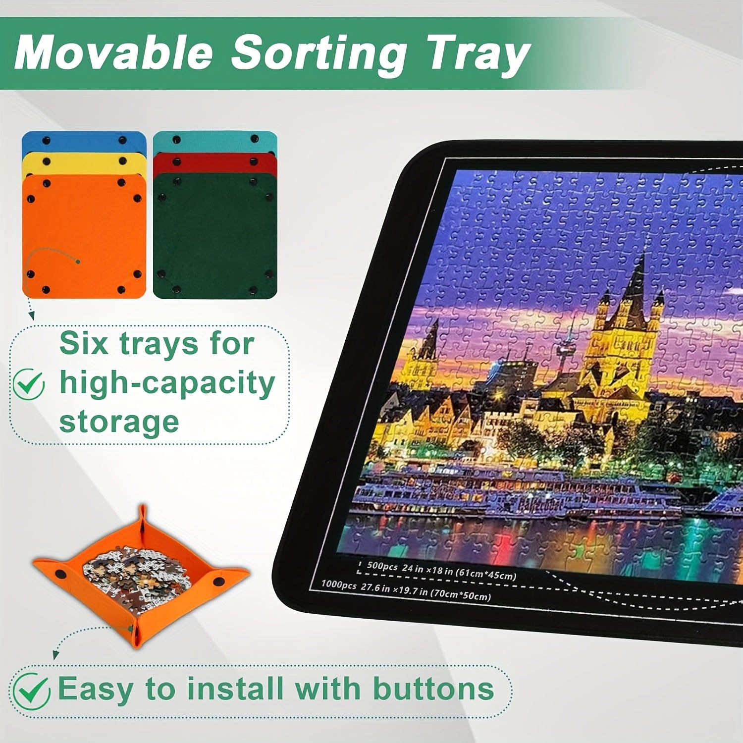 Foldable Puzzle Board Mat with Trays & Lid - 500/1000pc Storage