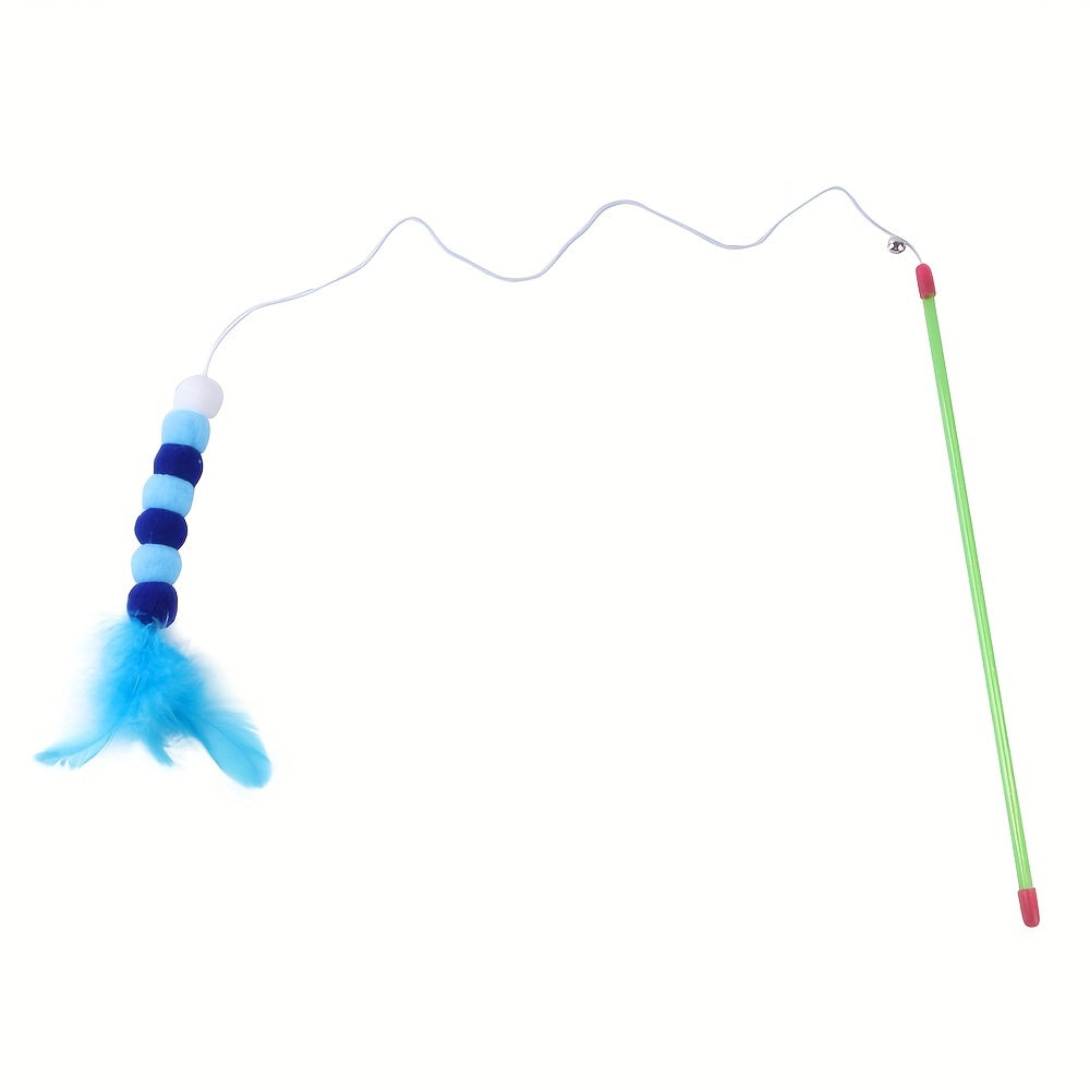 Interactive Feather Cat Teaser Stick Toy with Pompom