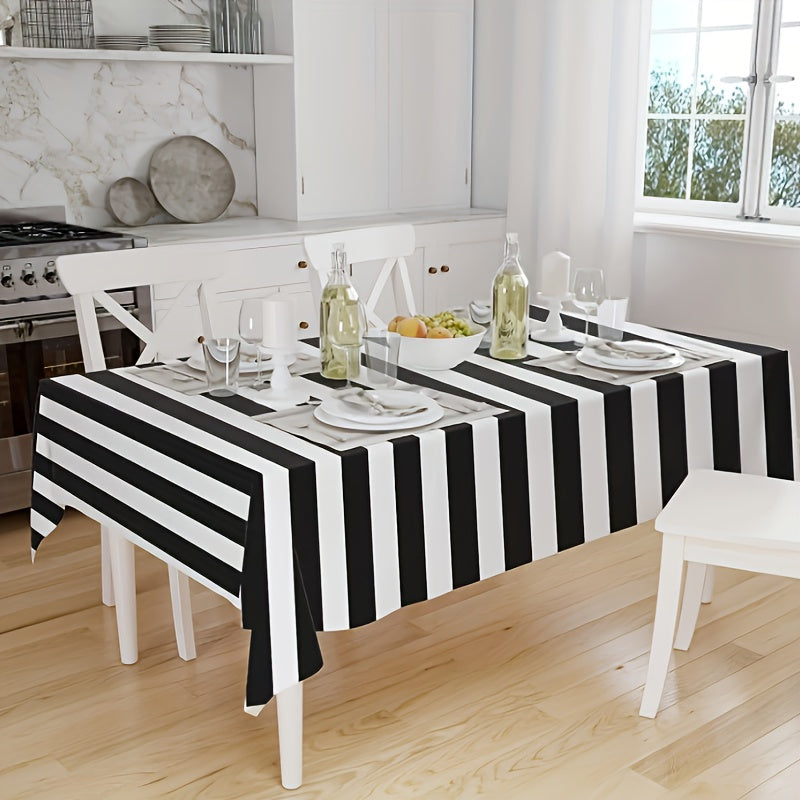 1pc Waterproof Striped Tablecloth for Holiday Party Picnic Decoration