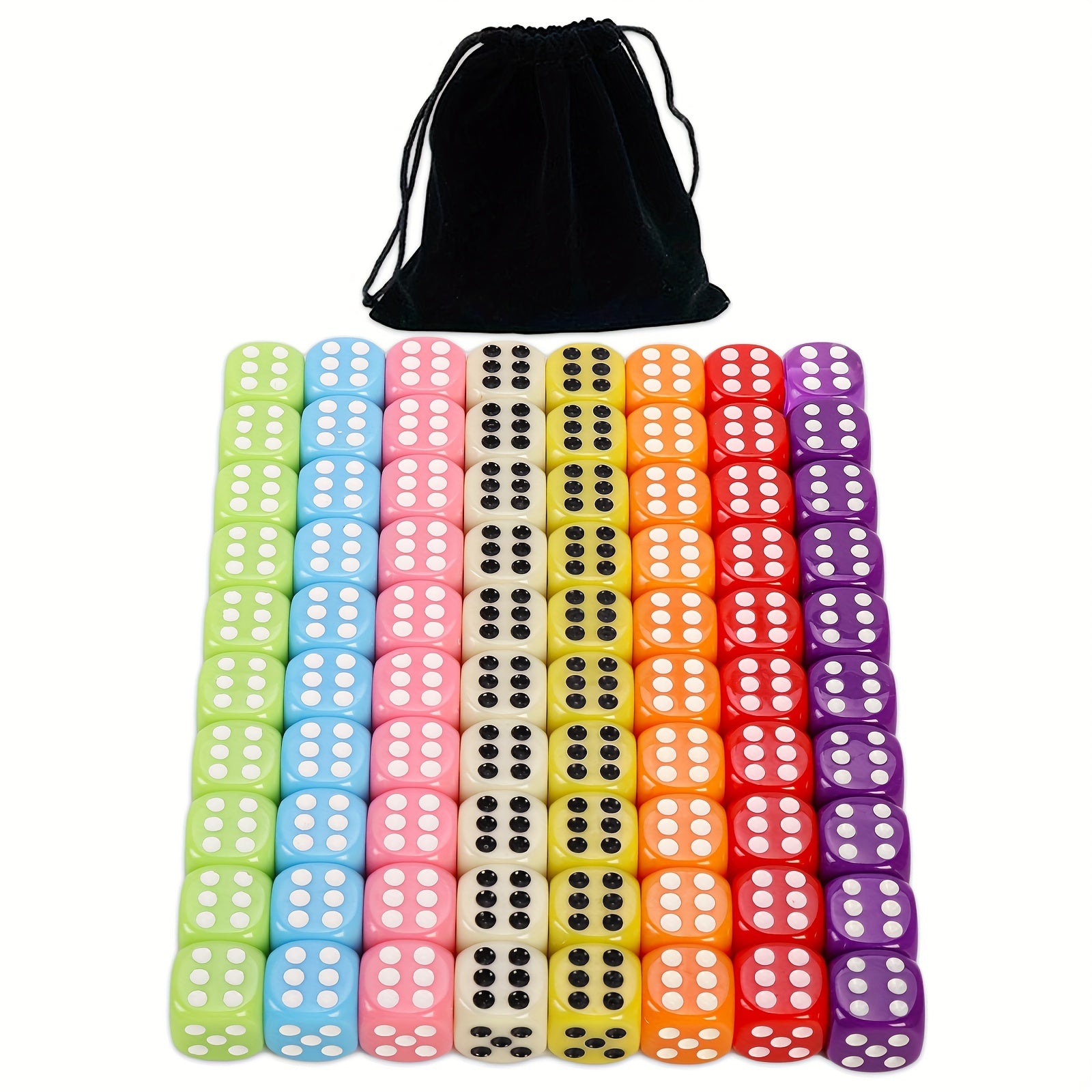 80pcs 16mm Colorful Dices With Flannelette Bag for Adults Games