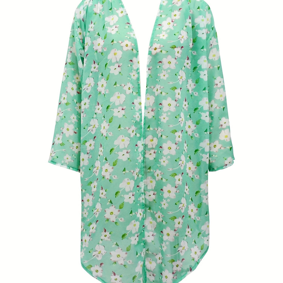 Long Sleeves Floral Print Loose Fit V Neck Cover Up Shirt