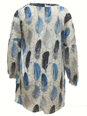  Feather Print Long Sleeve Open Front Cardigan