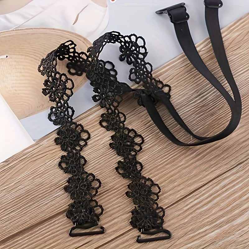3 Pairs Floral Lace Shoulder Straps, Adjustable Underwear Straps