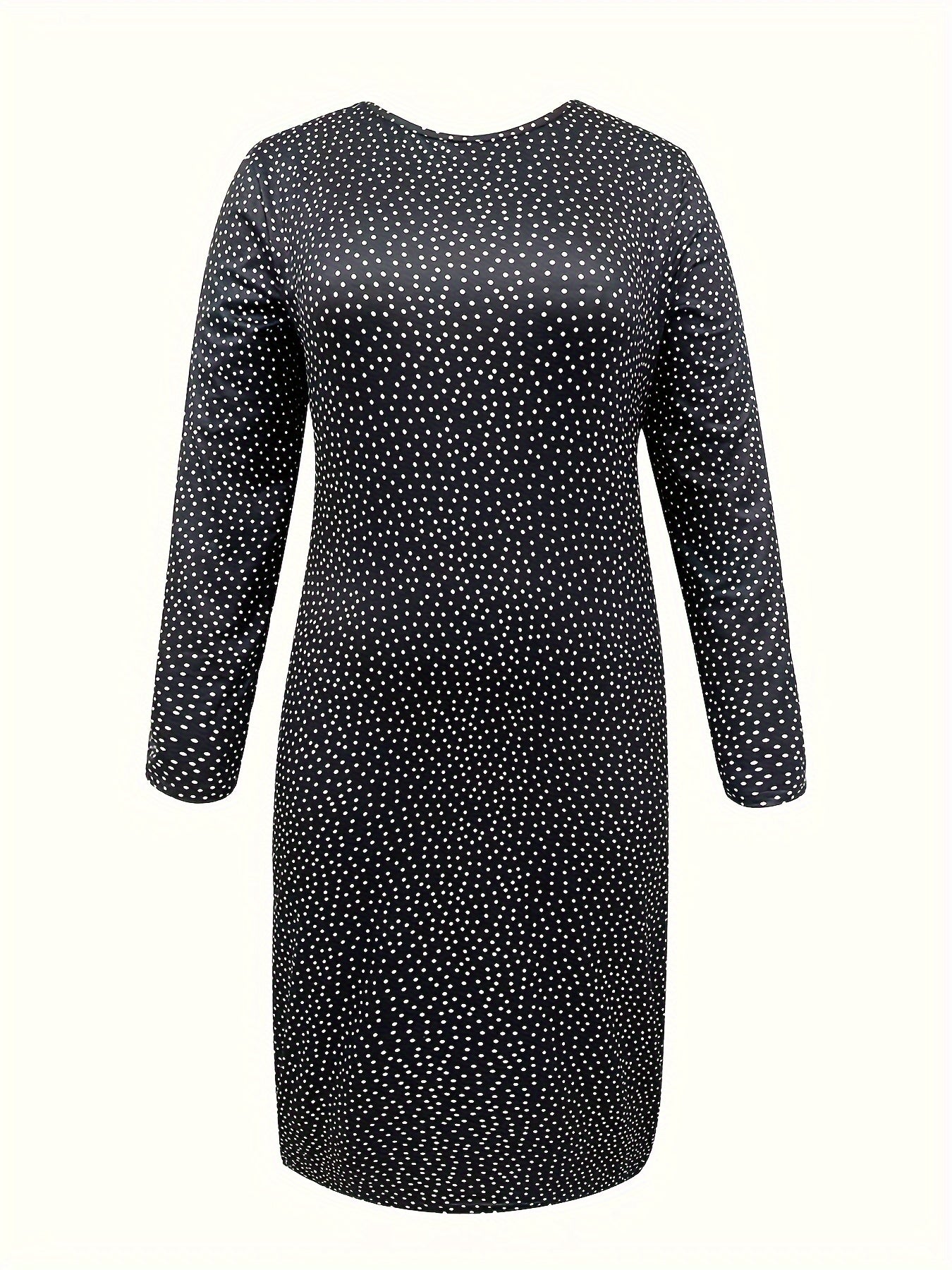  Dot Print Long Sleeve Bodycon Midi Dress