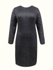  Dot Print Long Sleeve Bodycon Midi Dress
