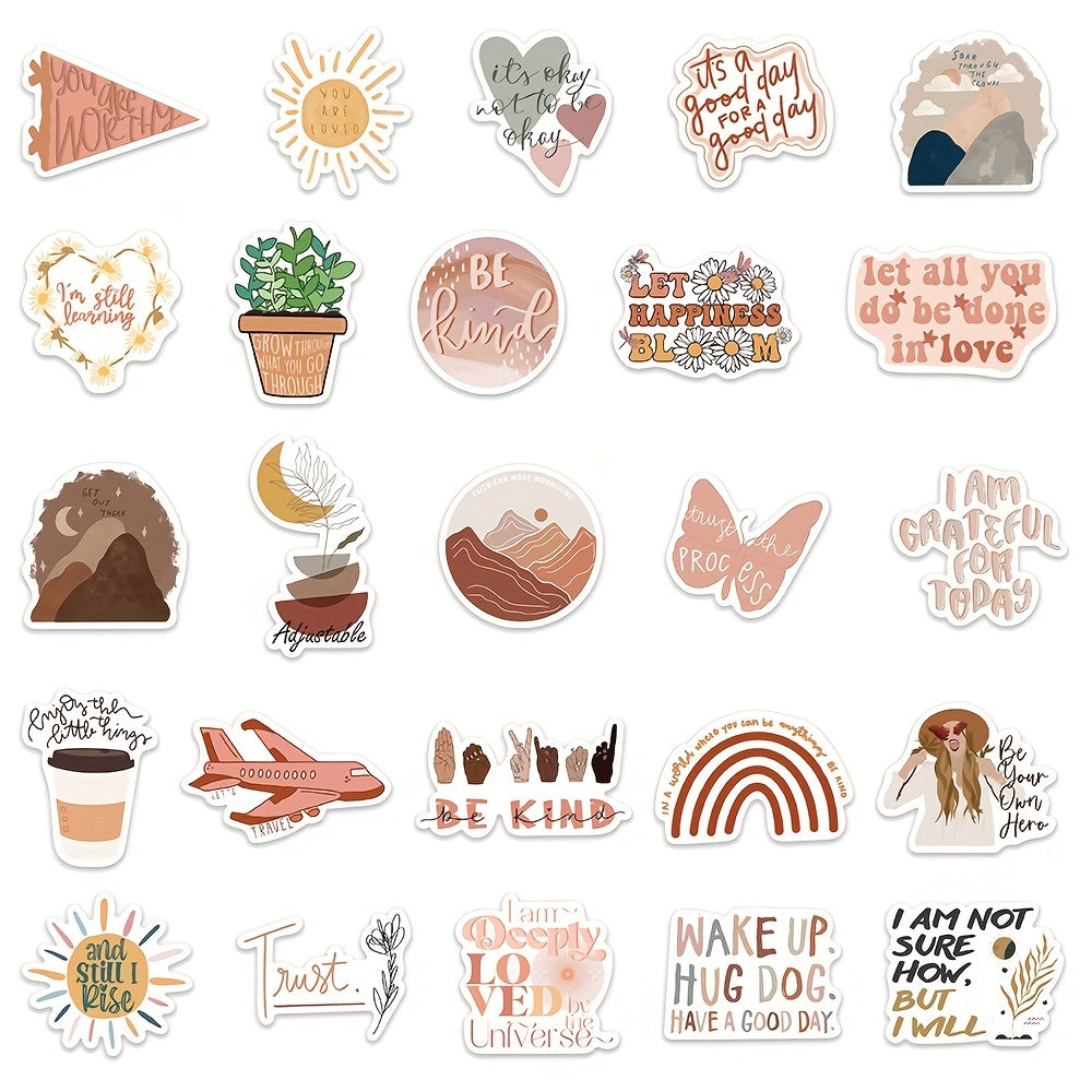 50pcs Bohemian Motivational Stickers for Notebooks Water Bottles & More