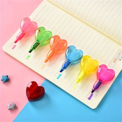 Heart Shaped Highlighter Set - 6 Colors - School Office Art Projects Fluorescent