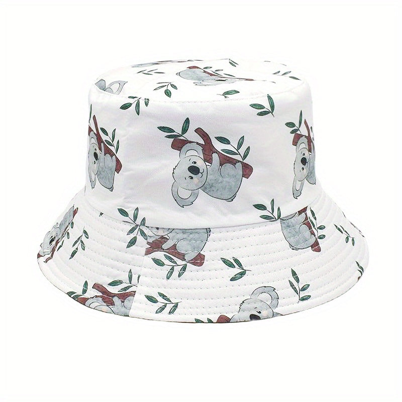 Koala Print Bucket Hat Reversible Cartoon Sunscreen Fisherman Cap