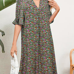  Floral Print Ruffle Trim Summer Dress