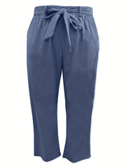 Women's Plus Solid Straight Leg Pants With Belt