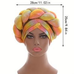 Yellow Gradient Turban Cap Braid Beanie Women Elastic Headwear
