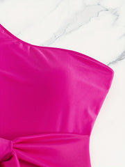  One Shoulder Knot Front Tummy Control Bathing Suit