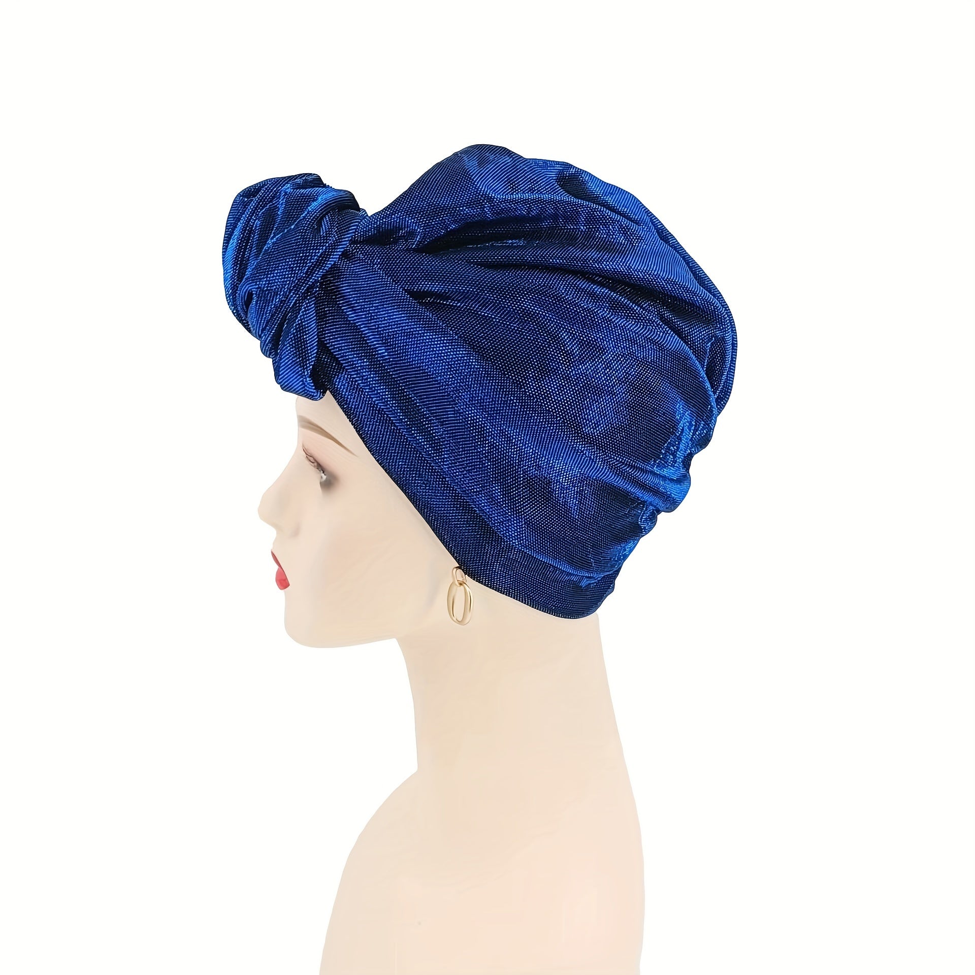 Bright Crinkle Turban Cap Solid Elastic Head Wrap Hijab Hat Ramadan Beanie Chemo