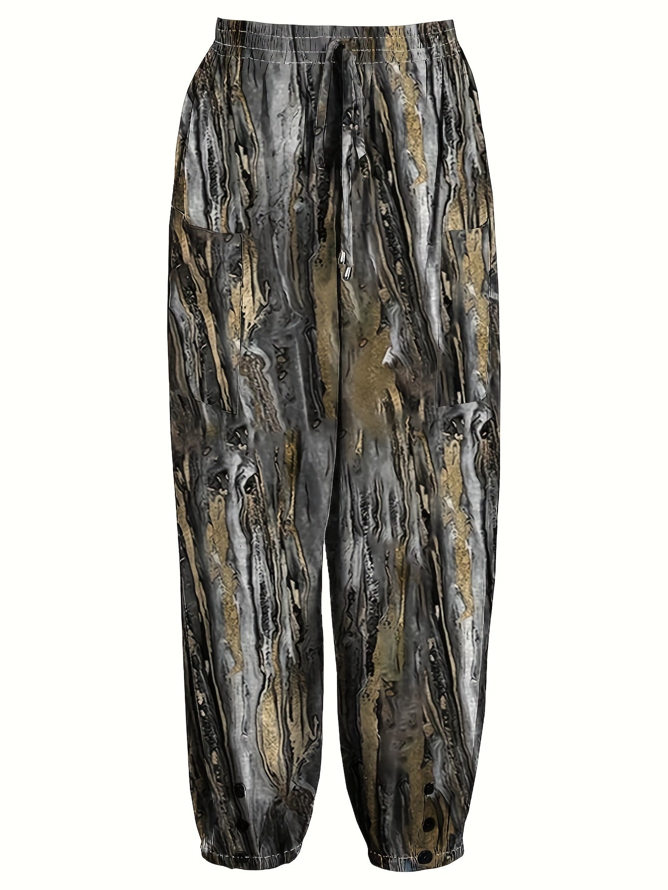  Marble Print Harem Pants with Pockets