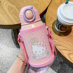 Insulated Water Cup with Dual Cover & Straw - Ideal for School Girls