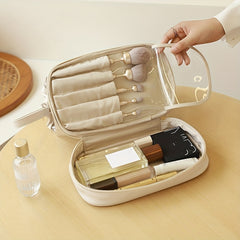 Clear Faux Leather Makeup Bag Waterproof Double Compartment Cosmetic Bag