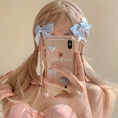 Y2K 2pcs Silky Bow Hair Clip Style Bowknot Duck Billed Clip For Side Hair Bang