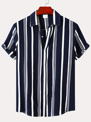 Stripe Print Men's Short Sleeve Shirt for Vacation