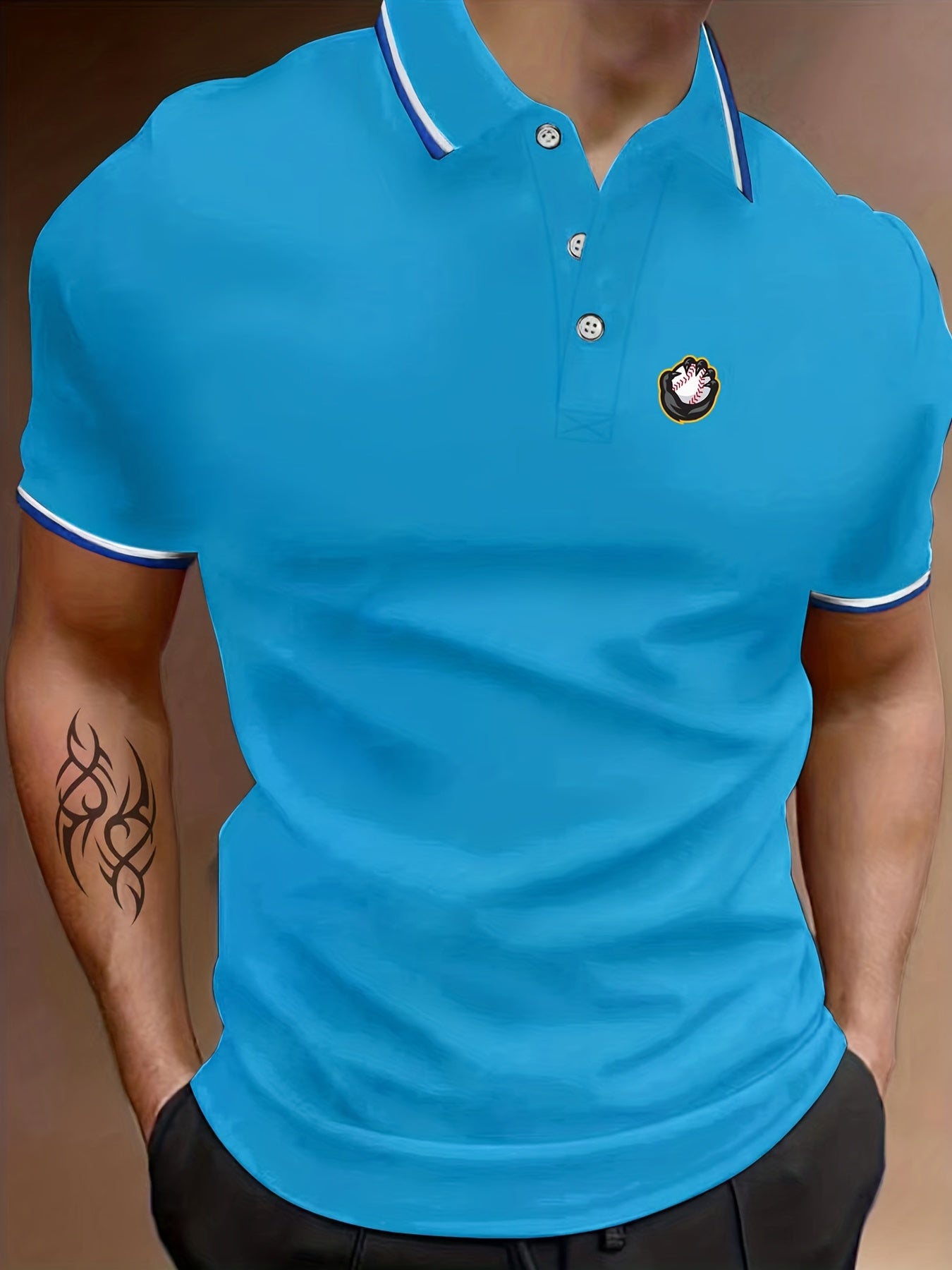 Men's Baseball Graphic Polo Shirt Short Sleeve Button Up