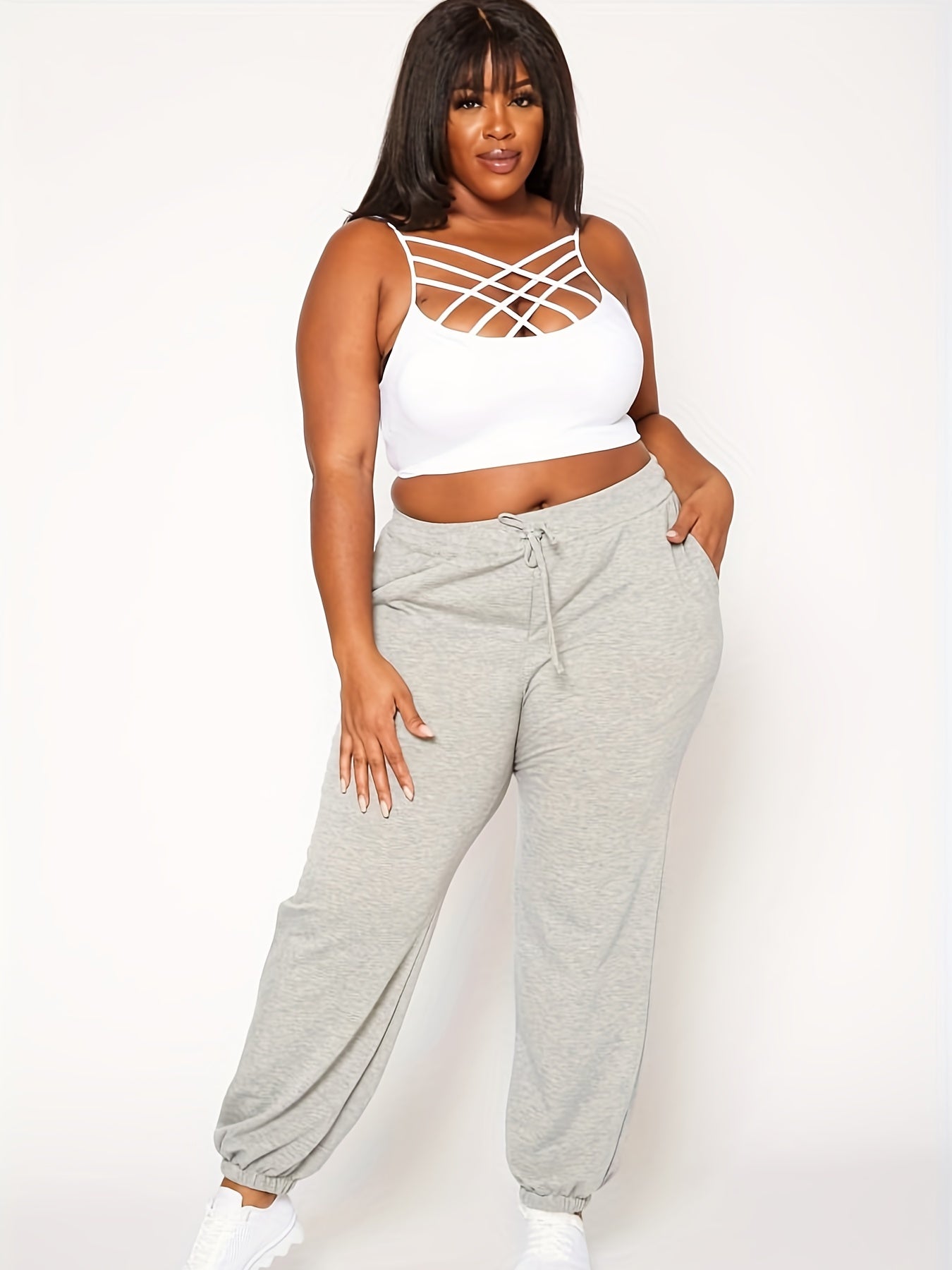 Sporty Pants Women's Plus Elastic Waist Tie Joggers