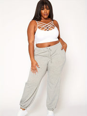 Sporty Pants Women's Plus Elastic Waist Tie Joggers