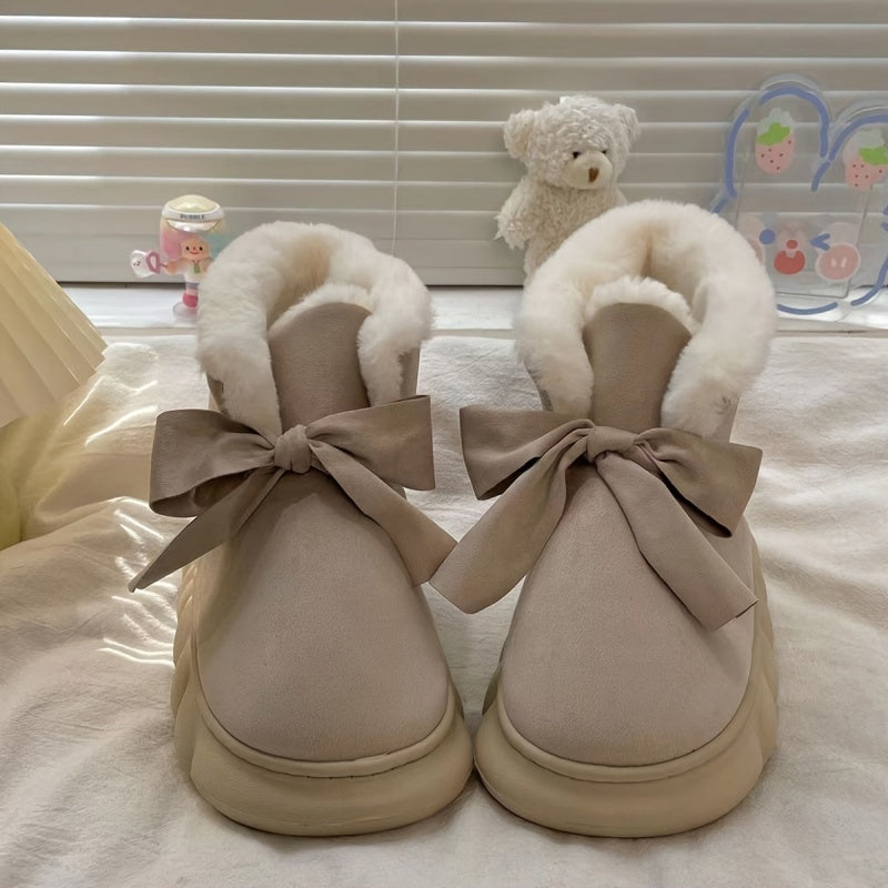 Women's Faux Fur Winter Snow Boots With Bow Decor