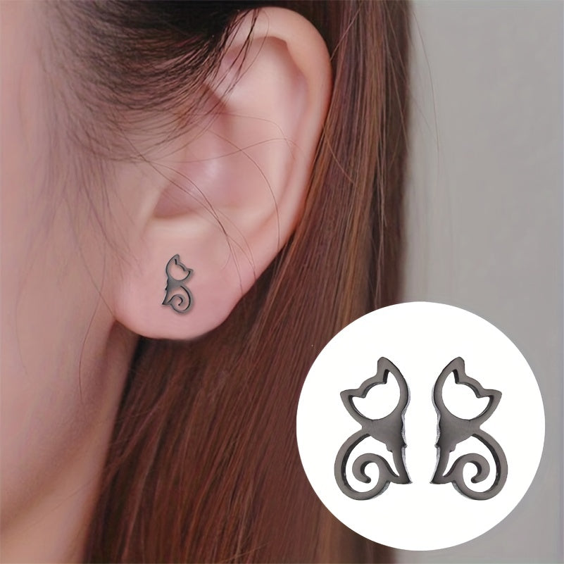 2pcs Men's Kitten Ear Studs Stainless Steel Ear Accessories
