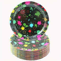 20pcs Neon Glow Party Plates Fluorescent Tableware