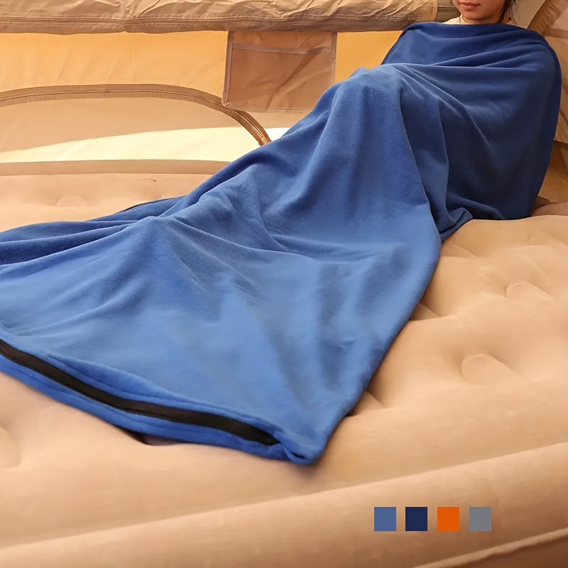 Outdoor Camping Sleeping Bag Double sided Fleece Sleep Blanket With Storage Bag